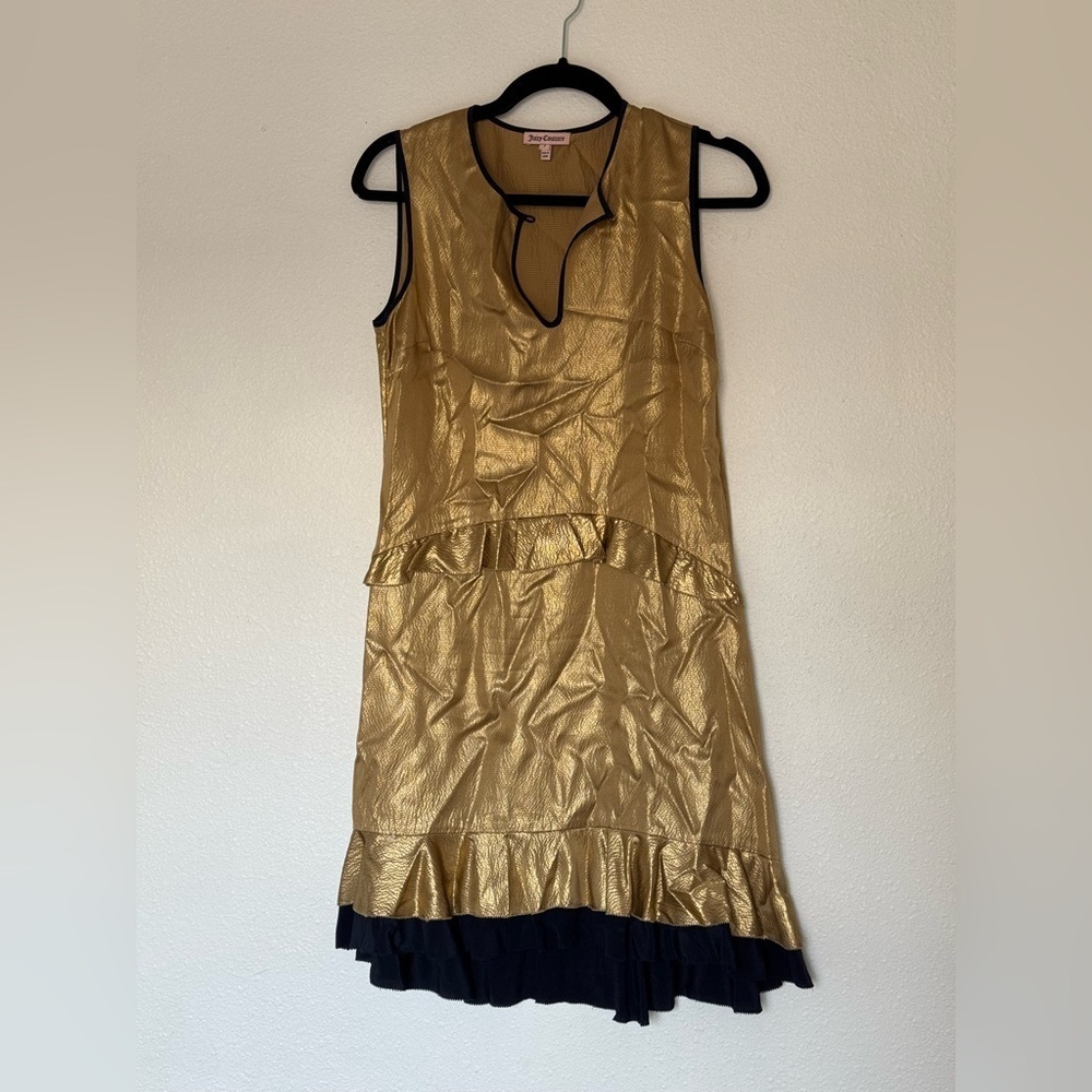 Juicy Coutour Gold Hammered Silk Dress Size 4 Retails $268